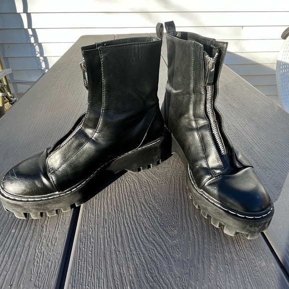 Zara Ankle Lug Sole Chunky Platform Front Zip Boots sz 38 - Picture 2 of 14